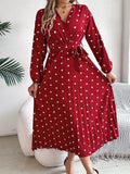 Shooting 2025 Autumn And Winter Elegant Bump Color Wave Point Cross V Collar 100-Fold Long Dress Women's