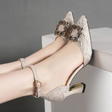 Spring And Summer New Sharp-Headed Drill High Heels Fine Heel Back Empty Sandals Ladies Casual Sandals Large