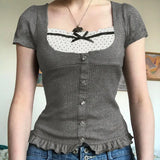 Two Retro Wool Collar Short-Sleeved T-Shirt Women 2025 Summer INS New Women's