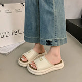 Summer New Pine Cake Bottom Toe Slippers Women Wearing Silver Simple Wind Half Dragging Feet Cold