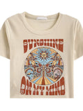 Indie Print Short Sleeve Crop TopOutfit