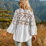 Hollow Out Crochet Lace Shirt 2023 Fashion Women Tops Solid V-neck Shirts Flare Sleeve Loose Blouse Casual Blusas