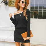 PETAL Black One Shoulder Sweater Dress For Women Sexy Long Sleeve Mini Dress 2023 Autumn Winter Loose Sweater