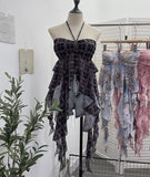 Summer Irregular Ribbon Hottie Hanging Neck Tector Screen Printing With Chest Pad Short Sling Vest