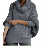 High-Necked Ladies Solid Color Knitwear Fashion Lantern Loose Long-Sleeved Casual