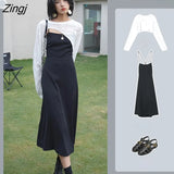 Sets Women Elegant White Irregular Crop Tops Sunproof Summer Korean Style Sexy Spaghetti Strap Holiday A-line Backless