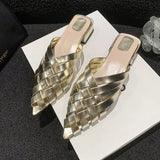 Women's Shoes Forever Pedal Home ~ Summer Fresh! French Small Retro Cross-Woven Hollow Fashion Low-Heeled Slippers