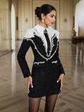 French Famous Style Dress 2025 New Heavy Industry Nail Polish Design High-End Collar Long Sleeve Skirt Dress
