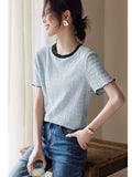 Collage Texture Of Wood Ear By The Short-Sleeved T-Shirt Women's Summer Splicing Color Design Design Slim Slim