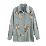 Women's Shirt Fashion Trend Set Glitch With Long-Sleeved Casual Women's Shirt + High-Waisted Straight