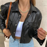 Zingj Women's Wear 2024 New Leather Coat Crop Crop White Leather Coat Female Ins Black