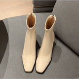 Women's Shoes Square Head Short Boots 2025 New Winter Korean Version Of High Heel And Thick Zipper Fashion Martin