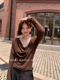 Xixi 13 Line 2025 Autumn White Standard Temperament Swinging Knitted Long-Sleeved T-Shirt Top