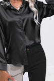Women Shirts and Blouses Silk Womens Tops Loose Oversized Long Sleeve Blouse Women Spring Elegant Women Clothing OL