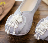 Zingj Shoes, Hanfu Shoes Lovely Girl Single Shoes Pearl Tassel Hanfu Shoes Female Ancient Style Round Head