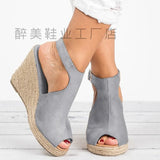 Summer Summer Thick Bottom Slope And Fish Mouth Sandals Women Word Buckle Velvet Casual Slope Fashion Shoes
