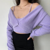 Cropped Button Knit Two Piece CardiganOutfit