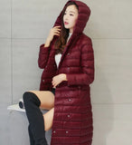 Autumn And Winter New Belt Long Down Jacket Female Over The Knee Fat MM Large Size Inner Liner Light Coat Tide-Outfit