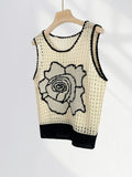 Zingj Little Sister Korean Department Rose Knit Vest Coat Female French Hollow Out Hook Flower Sleeveless Jacket Early