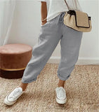Women Cotton Tample Waist Nine Trousers Casual Women's