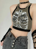 Zingj X-Ray Rib Print Sleeveless Vest Niche Design Versatile Hottie Short