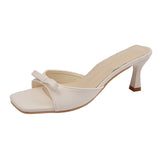 Version Of Wearing A Word Slippers 2025 Summer New Square Toe Bows And High-Heeled