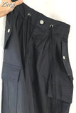 Women Casual Wide Leg Cargo Pants Vintage Low Waist Drawstring Joggers Tech Pants Solid Button Hippie Streetwear Baggy