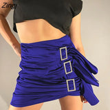 Sexy Diamonds Shiny Pleated Women Skirts Purple High Waist Mini Skirts Female Autumn Skinny Elegant Party Clubwear