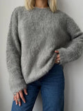 Selling Pure Color Imitation Marten Netted Round Sweater Women 2025 New Soft Knitting Base