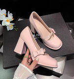 Zingj French Retro Pink Thick Heels Mary Jane Shoes 2023 New Bow Black Budle Single Shoe