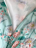 Women Green/Purple/Beige Floral Chiffon Dress Bohemian V-Neck Lantern Long Sleeve High Waist Ruffle Vestidos Female