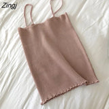 Spaghetti Strap Solid Short Tanks Tops Women Summer Sexy Slim Knitting Korean All-match 8-color Camisoles Elegant