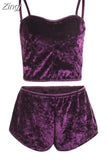 Women 2 piece set Velvet Sleepwear Sexy Spaghetti Strap Shorts Pajamas Suit Ladies Casual Sleepwear Female Pajama Party