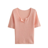 New Spring Style Open-Necked Half-Sleeved Sweater Shows Thin Solid Color Sweater