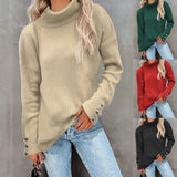 Zingj And Winter New Striped High Leader Mouth Button Sweater Solid Color Casual Loose Plus Size Sweater Woman-Outfit