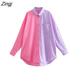 Women Fashion Color Matching Loose Blouse Office Ladies Long Sleeve Buttons Leisure Shirts Chic Street Blusas Tops