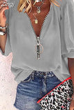Women Shirt Summer Tops Zipper V Neck Women's Blouse New Fashion Casual Chiffon Half Sleeve 2023 Female Clothing Blusas