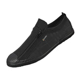 Summer Small White Shoes Men's Shoes Hollow Net Surface Low Help Zipper Canvas Shoes Can Breathe Casual Shoes