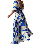 Spot 2025 Summer New Women's Fashion V-Collar Middle Sleeve Medium Long Print