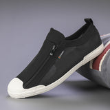 Summer Small White Shoes Men's Shoes Hollow Net Surface Low Help Zipper Canvas Shoes Can Breathe Casual Shoes