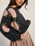 And Winter 2025 New One-Word Flower Tie Brae Sweater Female Korean Version Of Loose Leisure Lazy