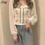 Women Print Casual Simple Hollow Out Teens Square Collar Daily Vintage Harajuku Crop Chic Comfortable College Loose