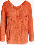 Autumn And Winter Casual Hollow V-Neck Long Sleeves Loose Knitted Sweater Sweater