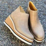 Slope And Short Boots Women 2025 Autumn And Winter New Flat Bottom Zipper Round Head Solid Color Bare Boots Thick Bottom Leather