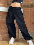 Y2K Streetwear Drawstring Cargo Parachute Pants Hippie Harajuku Loose Draped Low Waist Tech Sporty Trousers