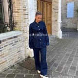 For Women's INS Burst Belt Collar Denim Jacket + Trousers