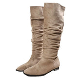 With Tip-To-Head Big-Size Knight Boots Women's Velvet Folding Pile Heap Sleeve Tip-Headed Boots