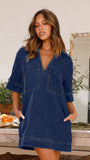 Zingj New Soft Denim Lapel Short Sleeve Loose Denim