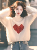 Love Print Lazy Sweater Knitted Women 2025 Autumn And Winter New Korean Atmosphere Feeling