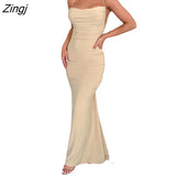 Summer Halter Long Dress Summer Women Leisure Style Solid Color Sleeveless Backless Bodycon